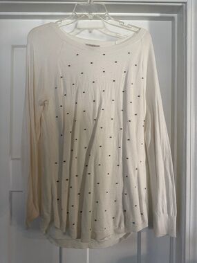 LOFT Cream Scoop Neck Dot-Accent Knit Top